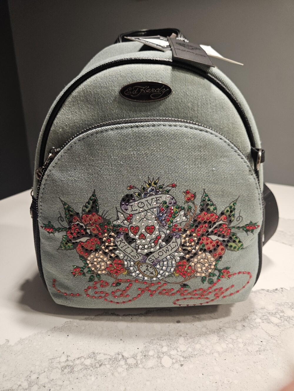 NEW Ed Hardy Light Denim Wash Mini Backpack